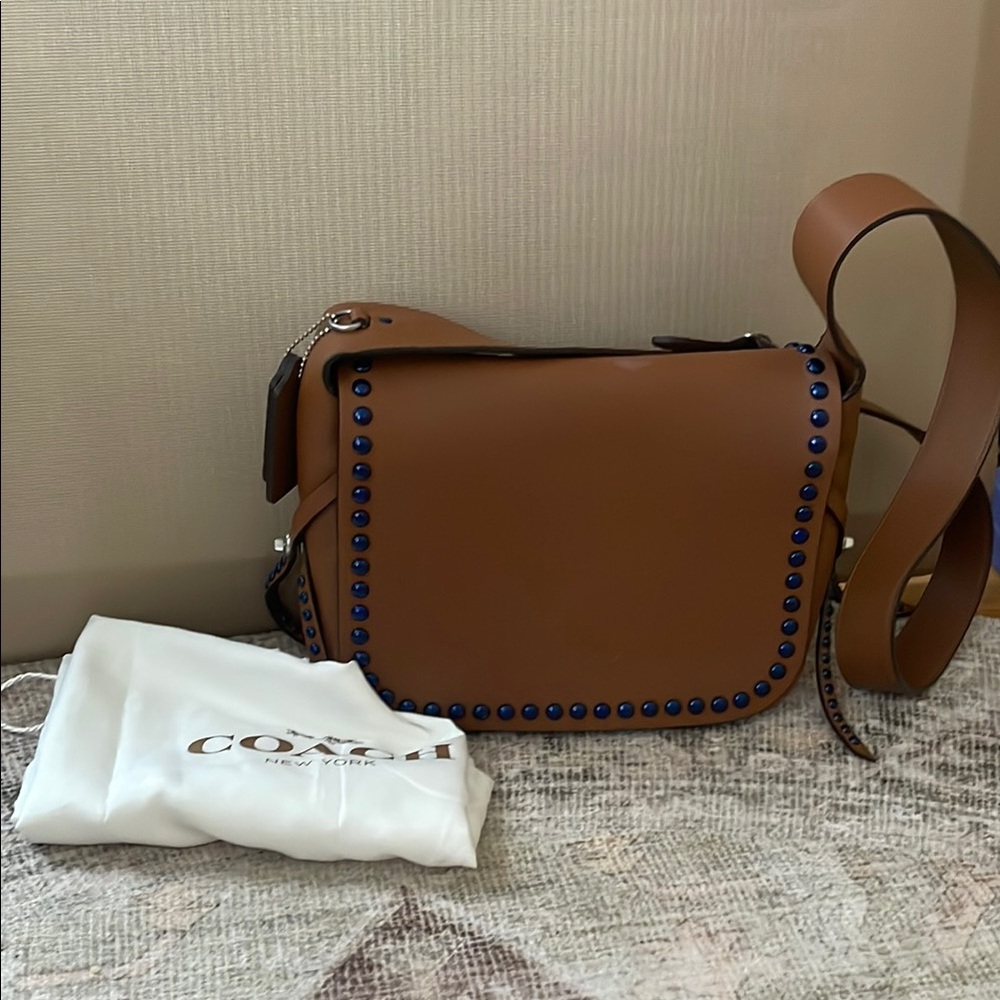 Coach Tan Dakota Crossbody with blue rivets